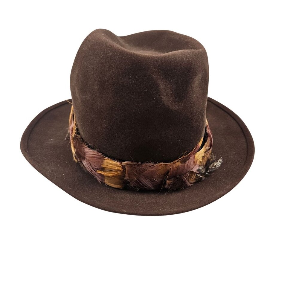 Stetson 3X Beaver Quality Brown Felt Western Hat Feather Band Hecht Co Wide Brim - Picture 4 of 11